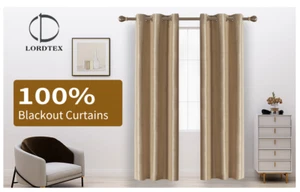 LORDTEX 100% Dupioni Silk Blackout Curtains 2 Panel 52 x 84 Inches,Thermal Gold - Picture 1 of 13