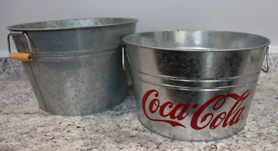 Two Large Metal Ice Tubs, One with Coca Cola Logo, Galvanized Metal with Handles - Image 1 of 4
