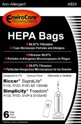 Riccar/Simplicity/CleanMax HEPA Vacuum Bags Fit Supralite/Freedom/Zoom Hard Body - Image 1 of 2