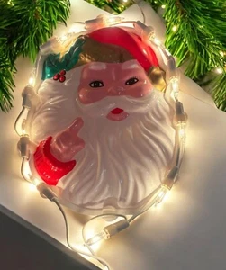 Vintage Santa Claus Face Light Up Christmas Window Decoration Retro - Picture 1 of 6