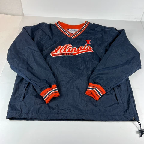 VTG Champion Illinois Fighting Illini Jacket Adult Medium Blue Lined Windbreaker Cover