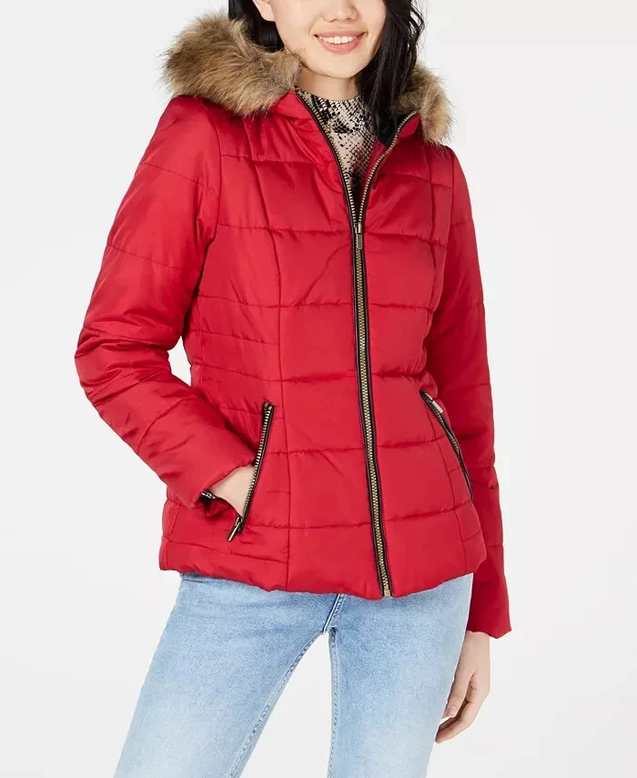 Celebrity Pink Juniors Puffer Coat Small With Faux Fur Trim Hood