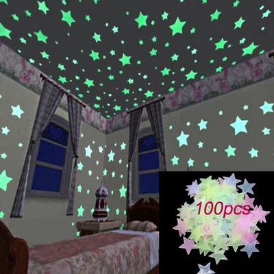 100 LEUCHTSTERNE BUNT Selbstklebend Nachtleuchtend Wandtattoo Sticker Nacht Star - Bild 1 von 4