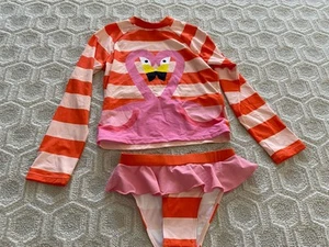 Stella McCartney Kids 10 Rash Guard Bathing Suit Swim Stripe Flamingo - Picture 1 of 5