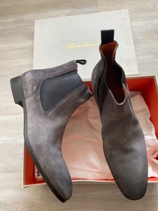 $995 New Authentic Santoni Luxury Men's Suede Ankle Boots UK 9 US 10 Rubber Sole - Picture 1 of 7