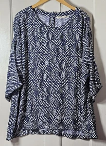 Top Soft Surroundings taglia XL blu marrone Monaco piastrelle nuovo con etichetta tunica camicia blusa boho - Foto 1 di 24