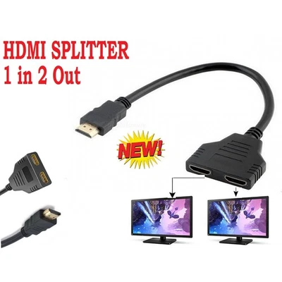 HDMI Splitter 1 In2 Out Cable Adapter Converter HD 1080 Multi Display Duplicator - Image 1 of 4
