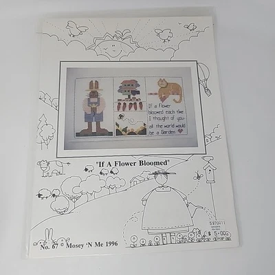 Mosey 'N Me IF A FLOWER BLOOMED Cross Stitch Pattern Chart Leaflet 67 Rabbit Cat - Image 1 of 4