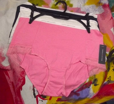 3 NUEVO TOMMY HILFIGER RLF0590 810 LOGO CINTURA ENCAJE PIERNAS ALGODÓN BRIEF L Foto 1 de 2