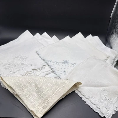 Set of  10 Various Vintage white/off white Embroidered Hankerchiefs - Image 1 of 4