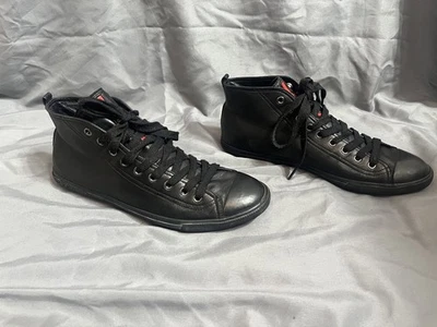 Prada Zapatillas Altas Cuero Negro Hombre Rojo Rayas Zapato Talla US 8.5 Foto 1 de 4