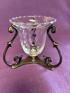 PARTYLITE Soliloquy Clear Glass Candle Holder with ‘Antique Brass' Base Retired - Picture 1 of 7