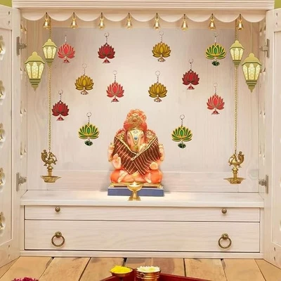 Velvet Handmade Wall Decor Lotus With Jhumki Style(12 PCS-Multi Color). Hanging - Image 1 of 2