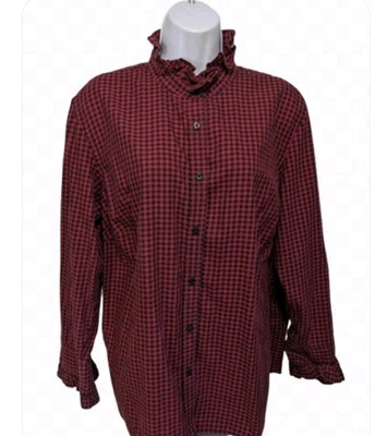 Chaps Ruffle Button Up Shirt Blouse Womens 2X Long Sleeve Gingham Plaid #4900 - Image 1 of 4