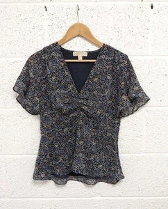 Michael Michael Kors Floral Top Metallic Blue - Size S - Picture 1 of 5
