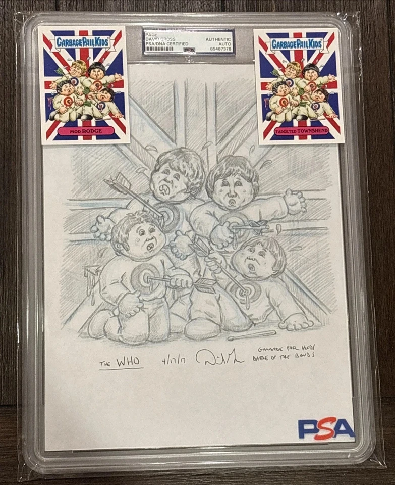 David Gross Signed Topps Garbage Pail Kids The Who Prototype Sketch PSA Encased - Image 1 of 4