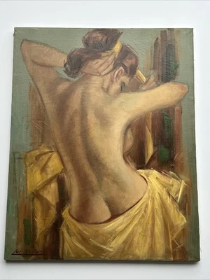 Mid Century Painting Pretty Woman Female Model Leo Nowak Listed Vintage Large - Image 1 of 4