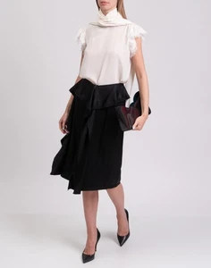 RRP €1010 BURBERRY Silk Satin Midi Skirt UK6 US4 IT38 XS-S Ruffle Trim Black - Picture 1 of 7