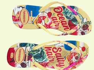 Chanclas Havaianas Tropical Playa Surf Pelo Salado Escritas Mujer Talla US 7/8 Brasil - Imagen 1 de 10