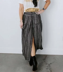 Promesa Womens Hendrix Maxi Skirt Front Slit Smocked Waist Boho Country - Picture 1 of 9