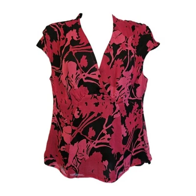Alfani Women Blouse Top 8P 100% Silk Cap Sleeve Babydoll Y2K Floral Pink &Black - Image 1 of 4