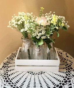 Milk Bottle Centerpiece,  Wood Carrier, 6 Inches, 3 Half Pint Bottles - Picture 1 of 3