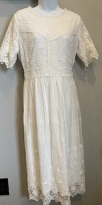 Polagram Boho Lace Overlay Dress Size Medium White Midi/long Cottagecore Vintage - Picture 1 of 10