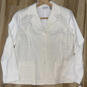 Alfred Dunner Ivory White 100% Cotton Eyelet Blazer Women’s 14 NWT Cottagecore - Picture 1 of 8