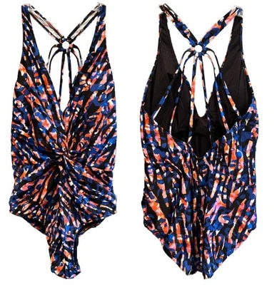Traje de baño Magicsuit talla 16 una pieza azul naranja patrón inmersión SEXY cuello en V NUEVO Foto 1 de 4