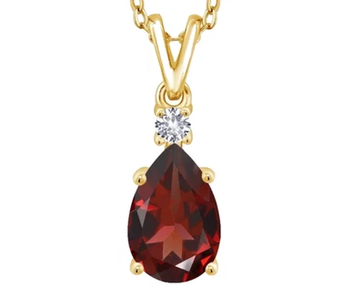 925 Gelbgold Versilbert Birne Red Garnet und Weiß Topas Tropfen Anhänger - Bild 1 von 4