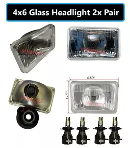 2 PAIR 4x6 SEMI SEALED CLEAR H4 CONVERSION HEADLIGHT + H4 LED WHITE BULBS HL04LF - Picture 1 of 6