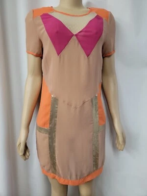 Champagne & Strawberry RETRO Colorblock Unlined Women's Dress Size Medium #A - Image 1 of 4