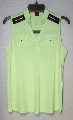 Top de golf JAMIE SADOCK 1/4 a presión para mujer MEDIANO sin mangas verde/acentos con cremallera Foto 1 de 4