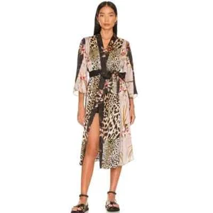 AllSaints Black Animal Elsa Kuroyuri Floral Print 3/4 Sleeve Woven Kimono 12 - Picture 1 of 14