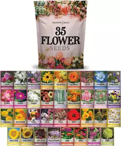 Gardeners Basics Flower Seed Pack – 35 Varieties of Perennial, Annual & Wildflow - Picture 1 of 7