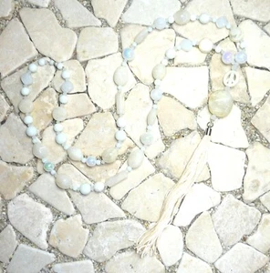 ★ Cadena larga en Y ★ FLOWER POWER HIPPIE ★ BORLA ★ blanco crema y blanco ★ - Imagen 1 de 4