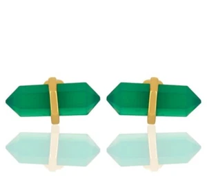 Gemstone Pencil Stud Earrings Gold Plated Tiny Earrings With Green Onyx Stone - Picture 1 of 6