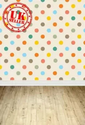 Fondo fotográfico fondo multicolor puntos papel tapiz piso madera 5x7 pies Foto 1 de 3
