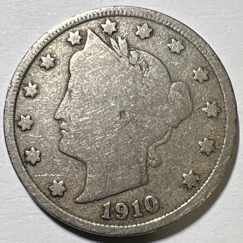 1910 Liberty Head " V " Nickel Philadelphia Mint USA Type Coin -Actual Photos A1 Cover