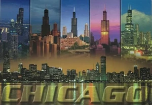 Chicago Skyline Postcard Illinois Sears Willis Tower - Picture 1 of 2