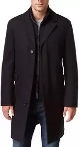 Cole Haan Signature Men's Wool Twill Long Coat with knit Bib Charcoal Size Large - Picture 1 of 8