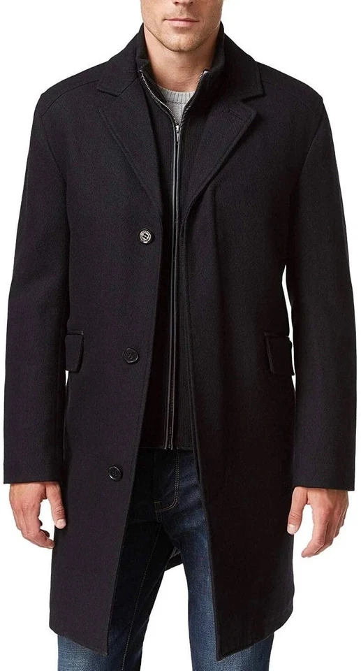 Cole Haan Signature Men's Wool Twill Long Coat with knit Bib Charcoal Size Large - Image 1 of 4