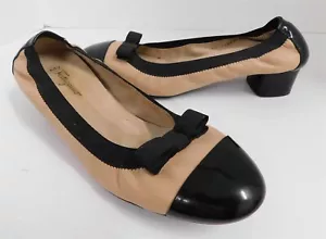 Salvatore Ferragamo Beige Leather Bow Scrunch Block Heel Pumps Italy 10 M - Picture 1 of 6