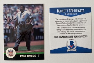 Eric Gregg Signed Autographed 1989 T & M Umpires Card #32 BAS Beckett Certified