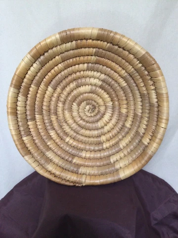 Vintage Hand Woven Natural Straw Cane Wrapped Coiled Basket 11 inch Diameter Cover