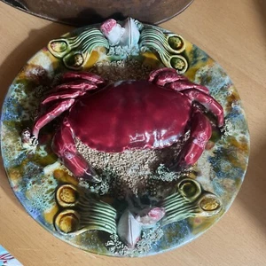PALISSY STYLE MAJOLIKA TROMPE - L’OLEIL KRABBENTELLER 30cm, SCHÖNER ZUSTAND, HELL. - Bild 1 von 24