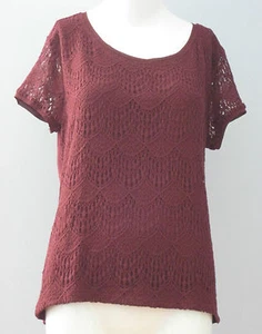 New VERVE AMI Size M Brandy Wine Short Sleeves Lace Blouse - Bild 1 von 1