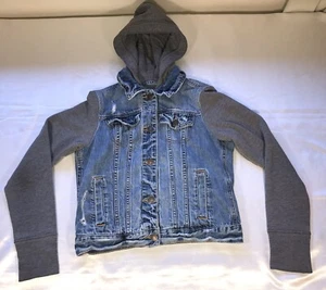 Abercrombie Fitch Denim Gray Hoodie Jacket Distressed Kids Size XS - Picture 1 of 11