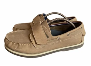 Marks And Spencer Tan Leather Boat Deck Slip On Straps Shoes UK 9 Freshfeet - Picture 1 of 10