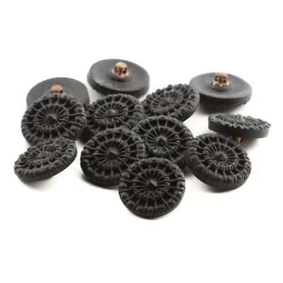 Lot (12) Czech Vintage matte black glass buttons 18mm  - Image 1 of 2